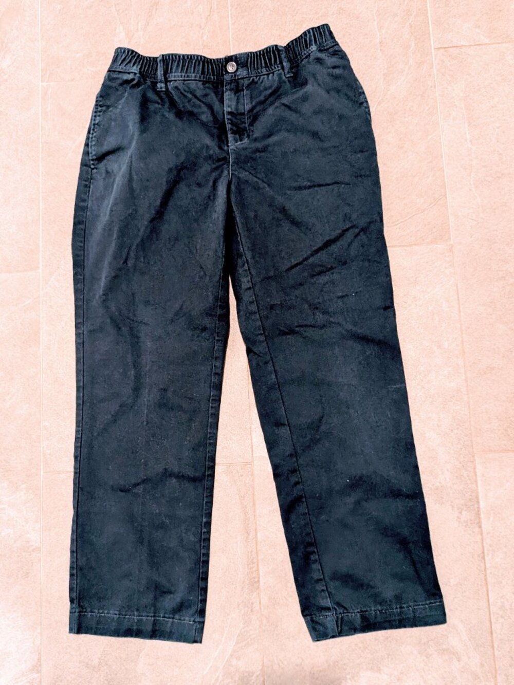 Navy Lands' End Boys 12 Husky Elastic Waist Pull-On Chino Pants